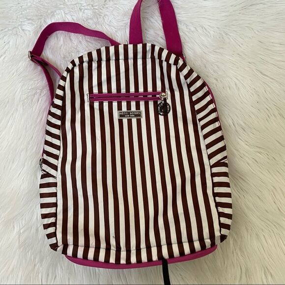 henri bendel Handbags - Henri Bendel Brown White Striped Nylon Backpack